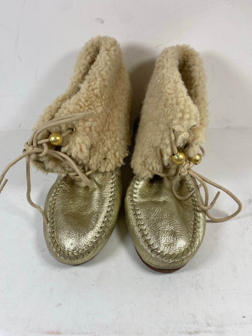 Coach Gold Metallic Fur Boots Womens 9W Winter Snow Ankle Booties